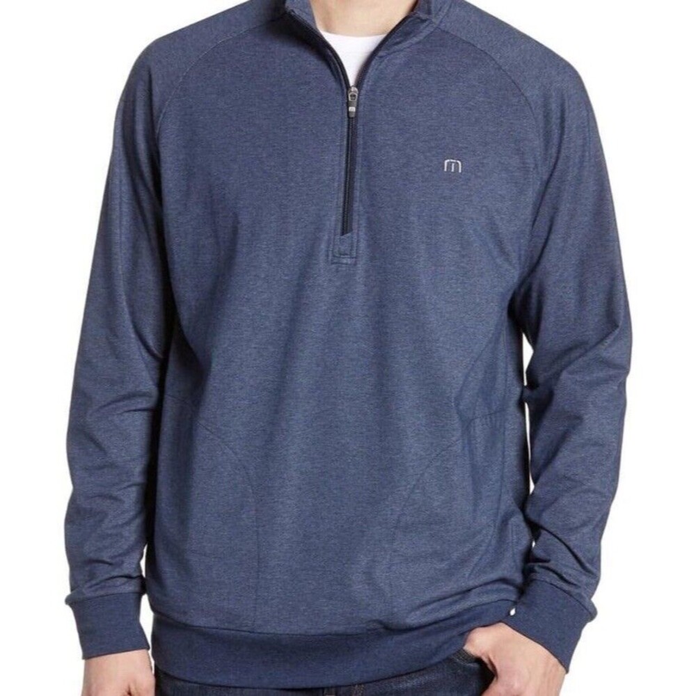 Travis Mathew 1/4 Zip Golf Pullover Zachary Sz M Mens Blue Athletic Long Sleeve
